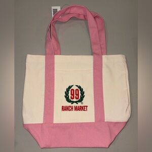 NWT 99 Ranch Market PINK Mini Tote Canvas Embroidered Logo Front Pocket